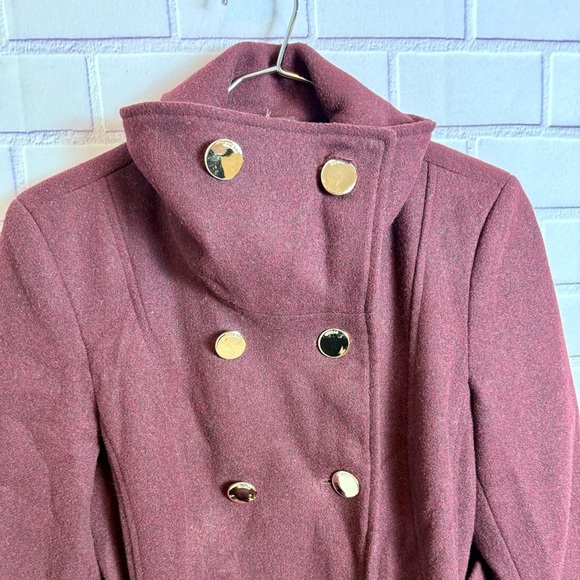 Guess Double-Breasted Belted Wool burgundy-wine  Coat - Women's/size S - Picture 4 of 11